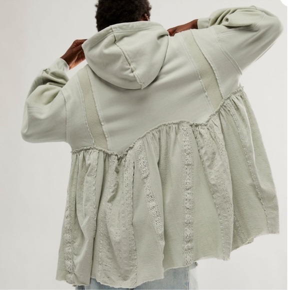 Free People Juniper Pullover Eyelet Sweatshirt Hoodie Tunic Medium - Picture 2 of 9